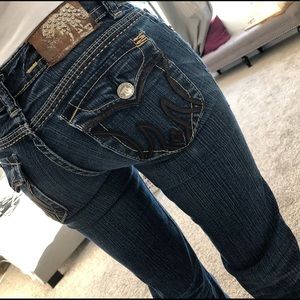 MEK Dark Flare Jeans Back Flap Pockets size 26